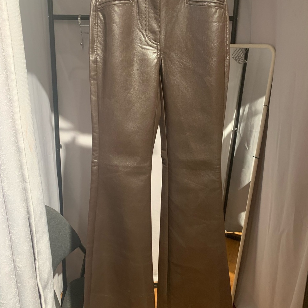 Wilfred Chocolate Brown Wide-Leg Faux Leather Pants